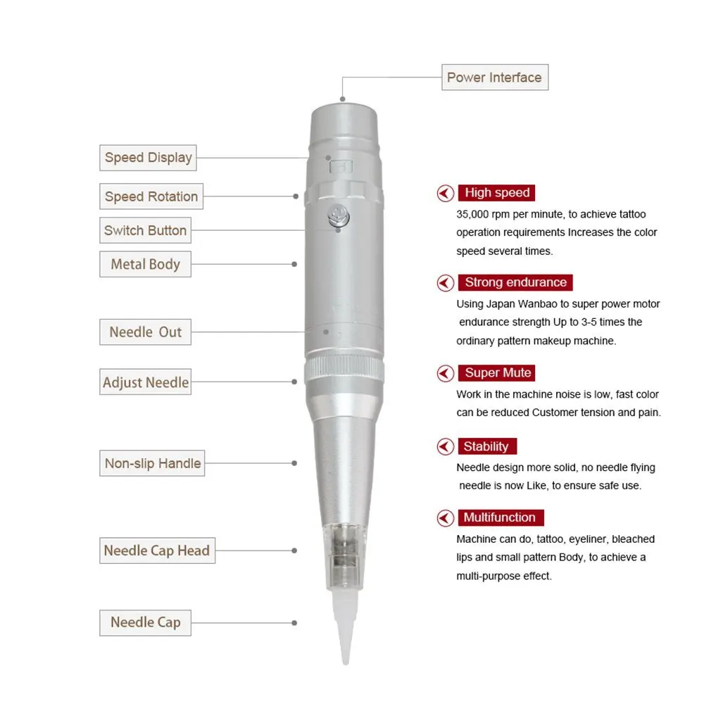 Профессиональный Перманентный макияж роторная Татуировка бровей машина для электрического бровей татуировки ручка макияж татуировки машина