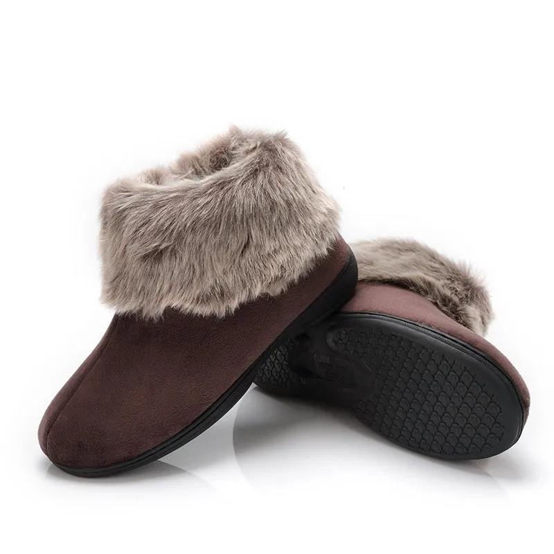 Домашние тапочки для женщин; теплые домашние тапочки с искусственным мехом; зимняя теплая обувь на хлопковой подкладке - Цвет: brown