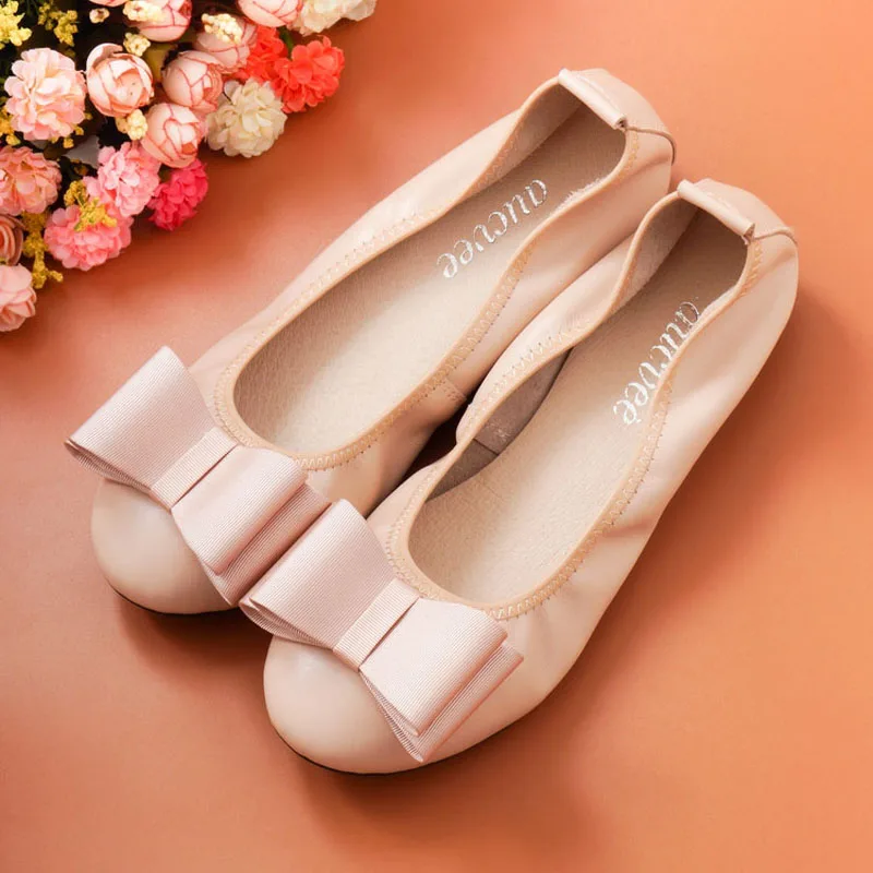 Women Flats 2018 Spring Fashion Vintage Ballerians Bowtie Shallow Mouth Slip-on Ballet Flats Shoes For Women Ladies Casual Shoes (8)