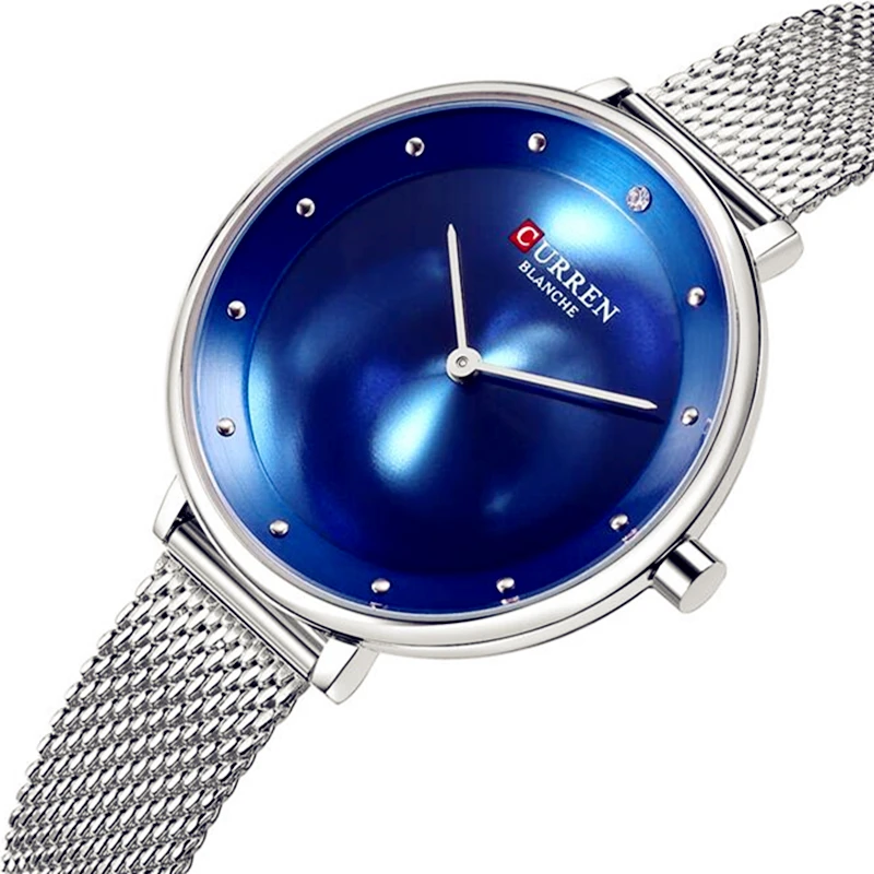 

CURREN New Fashion Reloj Mujer Elegante Blue and Silver Steel Bracelet Watches Women's Dress Quartz Wristwatch Relogio Femenino