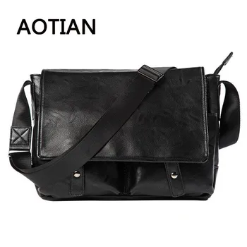 

2017 AOTIAN Brand New Crossbody Bags For Men Vintage Messenger Bags High Quality Business Men Shoulder Bag Of Leather Black