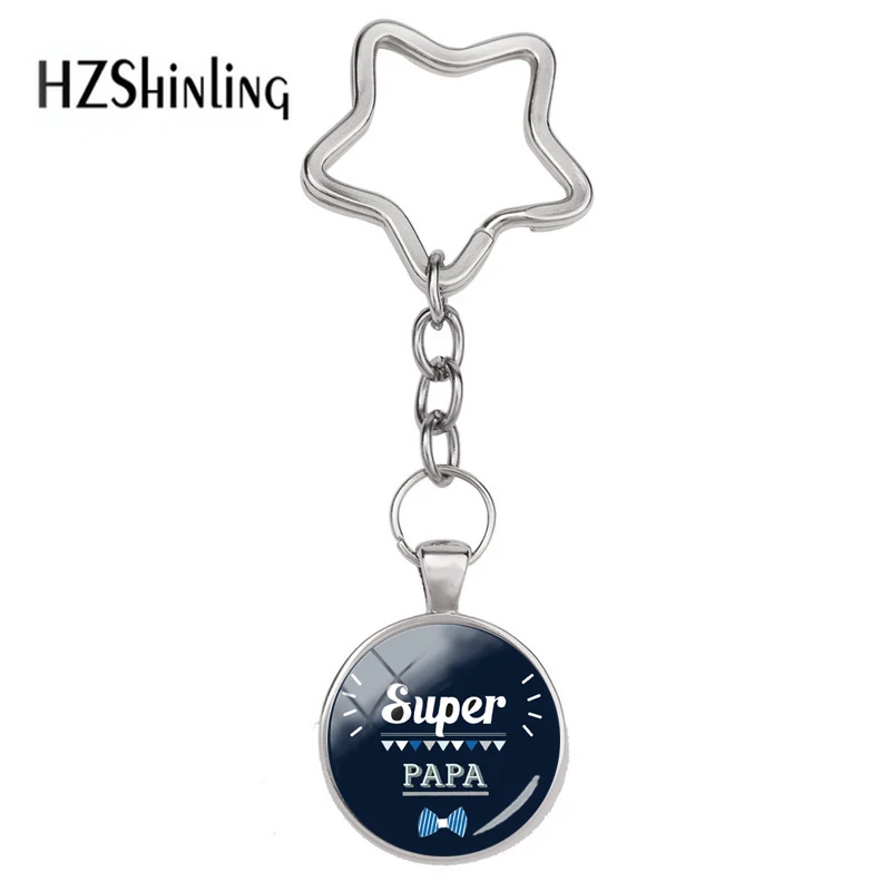 

2018 New Fashion Je t'aime Papa Star Keychain Fathers Gifts Super Papa I Love Dad Key Chain Ring Holder For Dad Men Jewelry