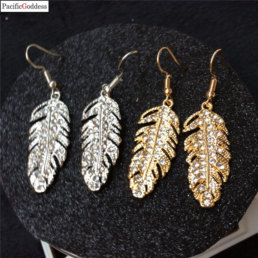 

pacificgoddess Exquisite Wedding Design Leaf Ear Long Dangle Drop Earrings Jewelry Cubic Zironia for Women Bijoux