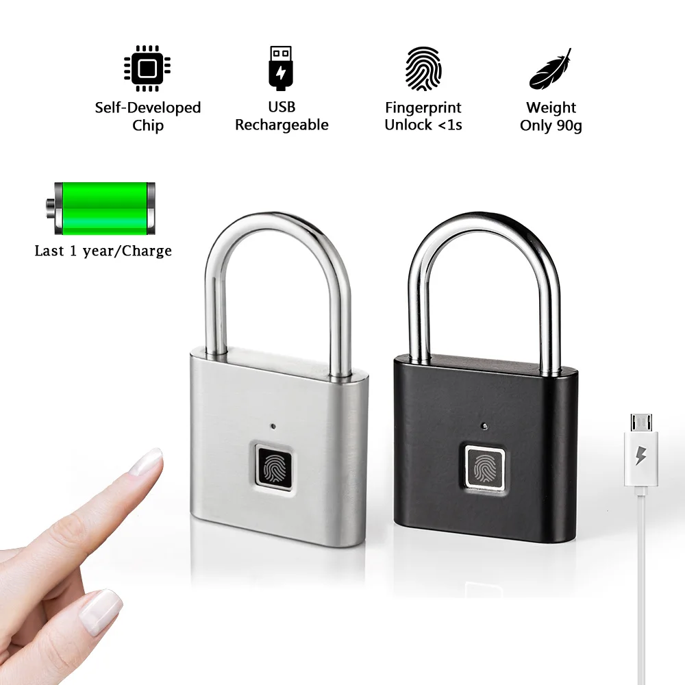 

Golden security intelligent USB rechargeable door lock fingerprint padlock quick unlock multi usage