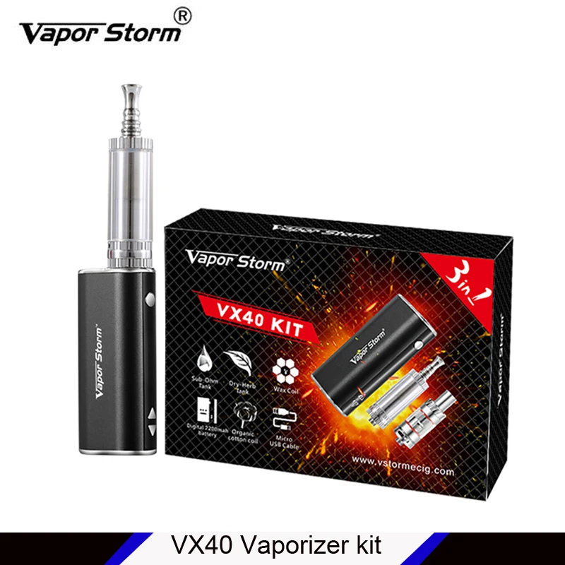 

Original Vaporizer Vapor Storm VX40 kit with 2200mah battery EC I Tank H1 Atomizer for Dry Herbal Wax oil Hookah Vape Pen e-cig