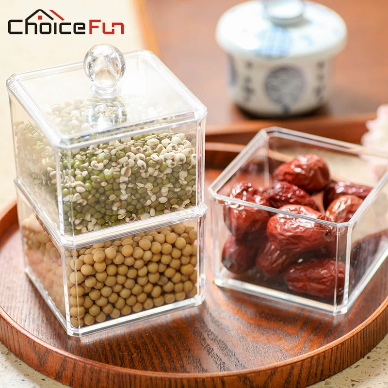 

CHOICE FUN Square Stackable Clear Acrylic kitchen Coffee Sugar Food Storage Box Case Cereal Candy Plastic Container with lid
