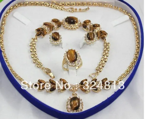 

hot sell new - Tiger Eye Stone necklace bracelet earring ring 7-9 # set