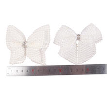 White Pearl Hair Bows With Hair Clips For Girls Kids Boutique Layers Bling Rhinestone Center Bows Hairpins Hair Accessories