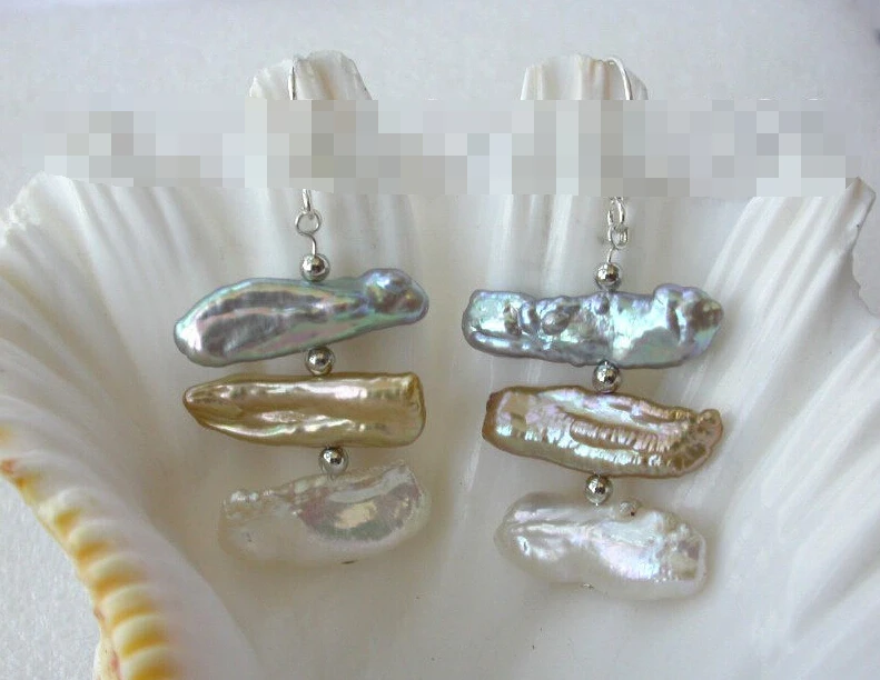 

hot sell new - 1308 baroque biwa white gray champagne freshwater pearl dangle earrings