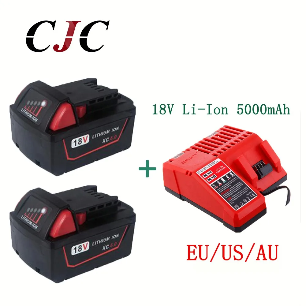 

2PCS 5000mAh 18V Li-Ion Replacement Battery for Milwaukee XC 48-11-1815 With Charger