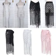 Сексуальная кружевная пляжная юбка с бахромой, женская летняя одежда, Wais, розовые, черные, белые, абрикосовые Полиэстеровые, в горошек, тонкая