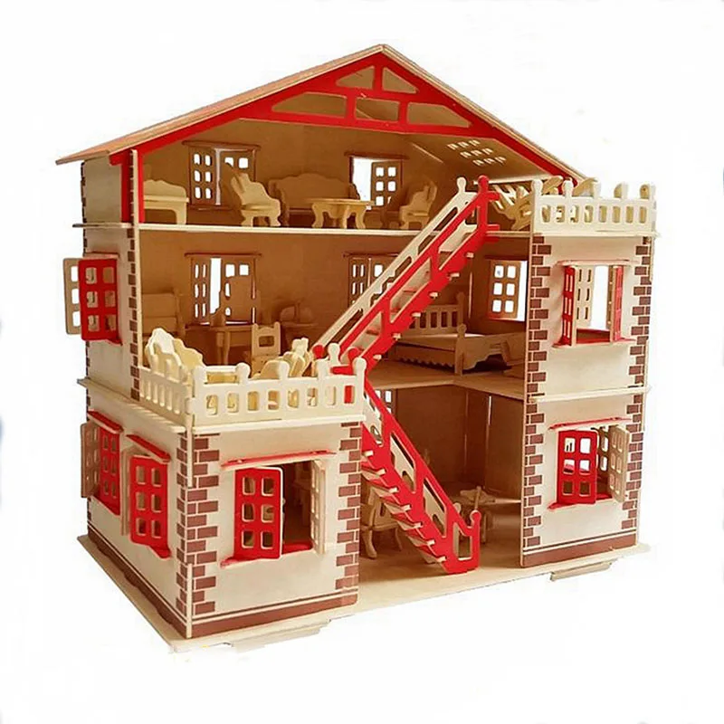 

3D DIY Puzzle Model House Assembling Wooden Toy Kid Learning Construction Pattern Gift Children House Puzzle 3D Model Kits Gift