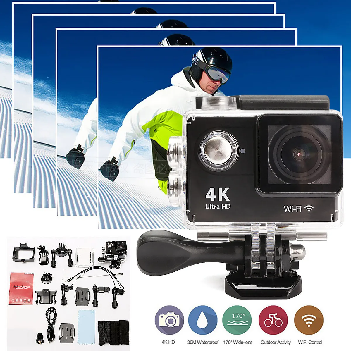 

4K Ultra HD 2" WIFI Sports Action Camera Video DVR DV GC4603 Single Shot/Continuous Shooting/Self-timer 150 Degree Waterproof