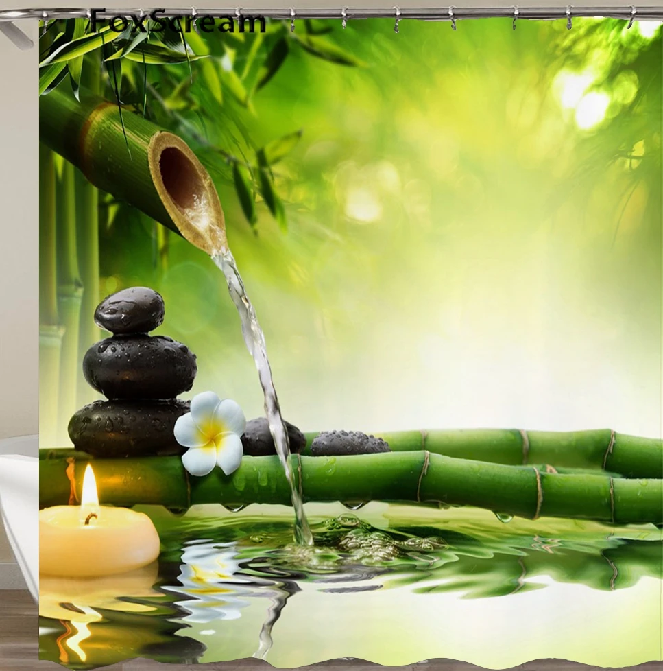 

Waterproof Shower Curtain with Hooks Green Scene Bathroom Curtains High Quality Bath Bathing Sheer for Home Decorations Or Mat