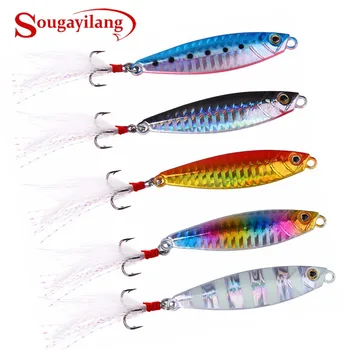 

Sougayilang 5Pcs Fishing Lure With Box Metal Jigging Lures 3D Eyes Lead Hooks Fishing Artificial Spinner Bait Jigging Spoon Lure