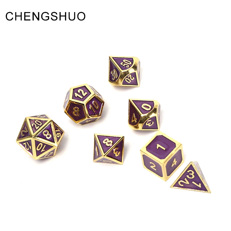 

Chengshuo dnd polyhedral metal dice set rpg dungeons and dragons tabletop game purple gold edge digital dice dados d8 10 12 20