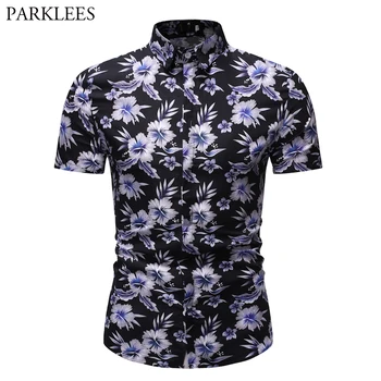 

Floral Print Hawaiian Casual Shirt Men 2019 Summer New Short Sleeve Button Down Beach Shirt Male Holiday Party Chemise Homme 3XL