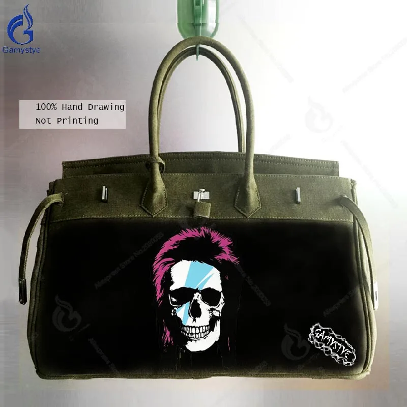 

Messenger Bags Men Big Capacity Canvas Shoulder Bag Men's Vintage Hand Drawing Graffiti Rock Skull Handbags Travel Bolsos Hombre