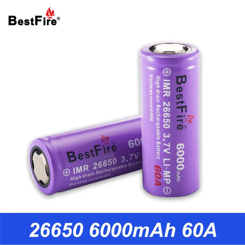 

26650 Rechargeable Battery 3.7V Li-ion Bestfire Battery 26650 6000mAh 60A Flashlight Torch Camp Light Vape Mod Battery N011