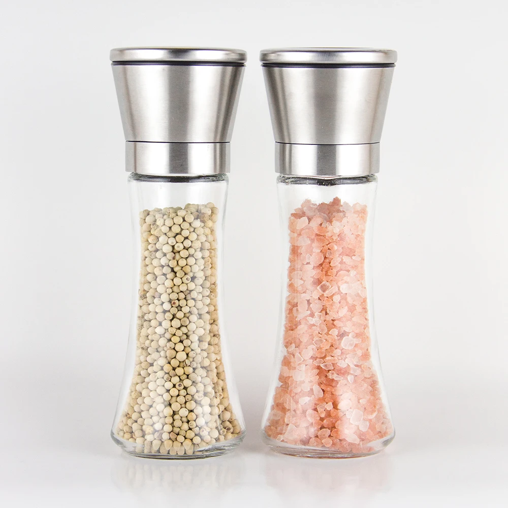  2 Pcs/Lot Salt & Pepper Mill For Spices Slim Glass Body Pepper Grinder Pepperbox Gadget Kitchen Accessories Cooking Tool Garlic  