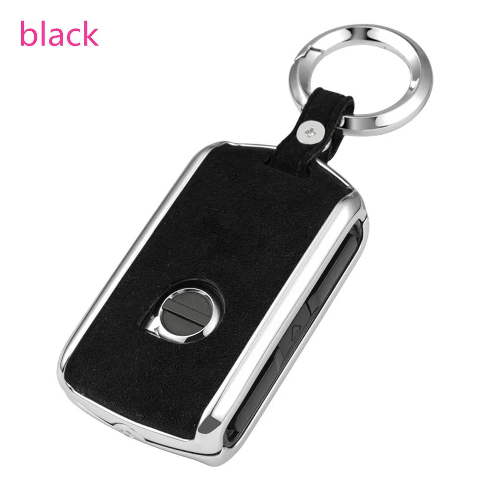 

car-styling Car Keychain Key Fob Case Cover Genuine Leather+ Galvanized Alloy for Volvo XC90 S90 V90 XC40 2015-2018