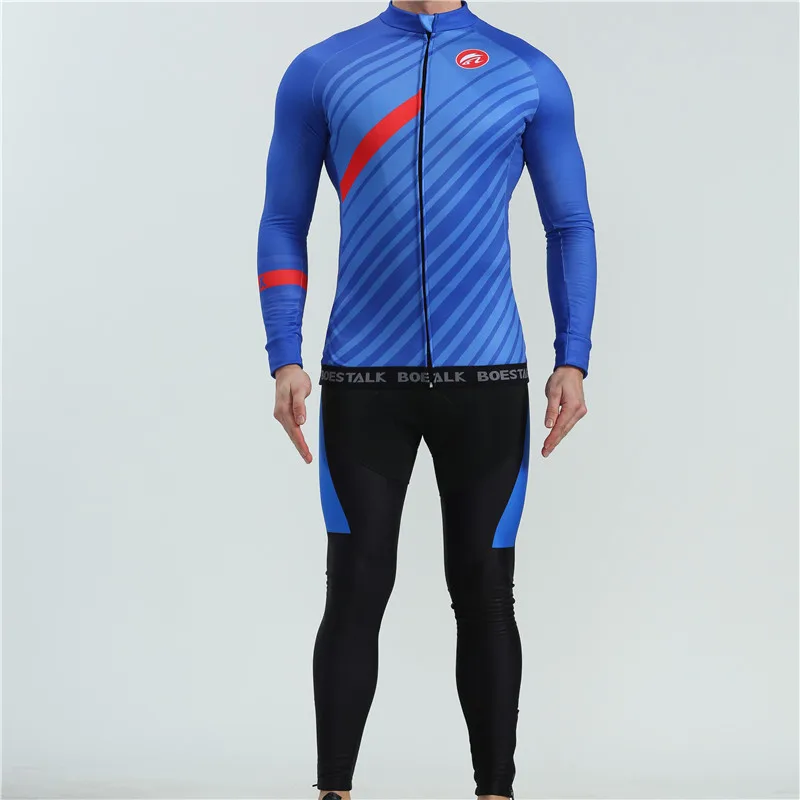 Winter sports cycling jersey set Classic stripe fleece warm bike clothes triathlon suit BOESTALK bicycle swimwear roupa ciclismo