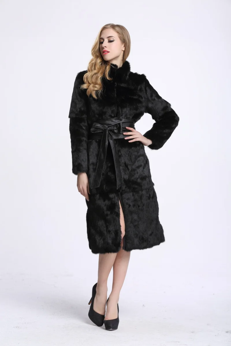 Женское меховое пальто новое пальто из натурального кроличьего меха длинное меховое пальто с длинным рукавом пальто из натурального меха зимняя куртка для женщин