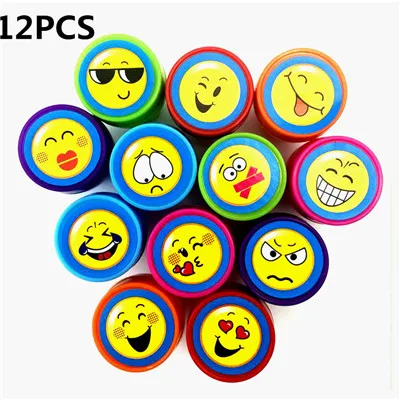 Cartoon Round Stamp Toys for Children 12pcs DIY Handmade Craft Students Stamps Toys Book Decro Teacher Seal Kids Art Toys - Цвет: 12Pcs Mixed Smiles