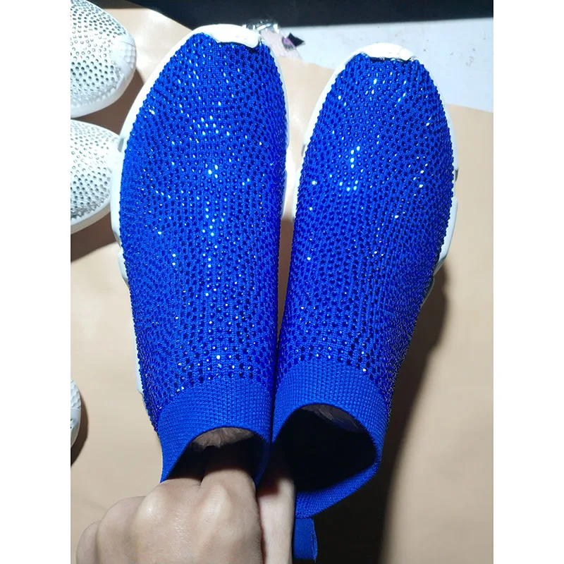 

2019Daiwenjie Stretch Sock Boots Sport female Flat Black Handmade Spring Rhinestones Sneaker Women Knit Sock Sneakers size 34-48