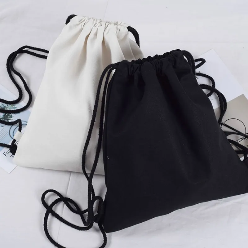 

Canvas Drawstring Backpack Black White Women Men Teenagers Travel School Bag Drawstring Backpack