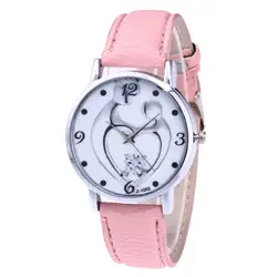 Женские часы для девочек модные роскошные кожаный ремешок аналоговые кварцевые Круглый Творческий любовь часы женские наручные часы для