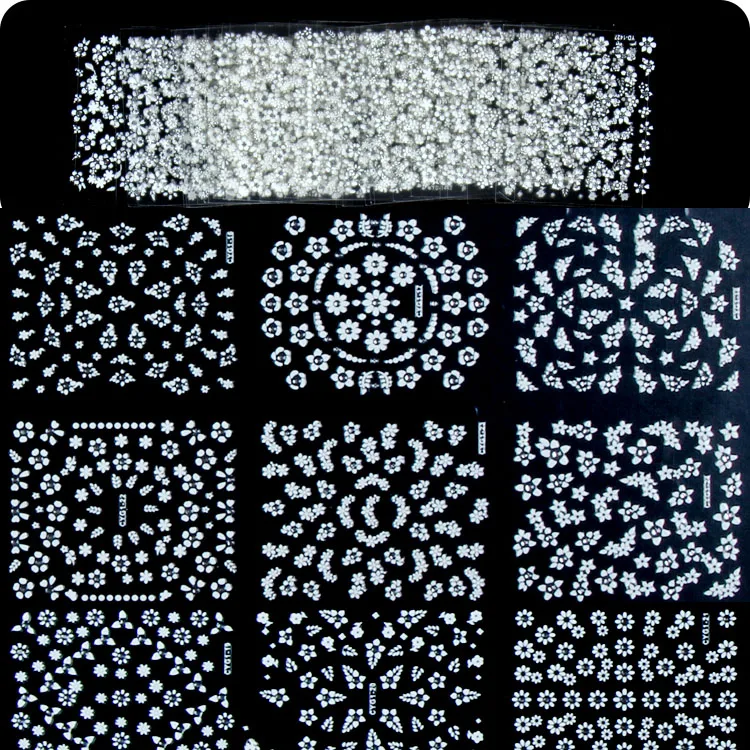 

3D Nail Stickers Decals 30PCS/Lot Transfers White-Glitter Flower Rhinestone Nails Art Sticker decals foam nail polish sticker