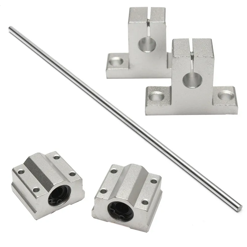 

MTGATHER Silver Stainless Steel 8x500mm Linear Shaft Optical Axis + 2pcs Aluminum Rail Shaft Support + 2pcs Linear Slide Block