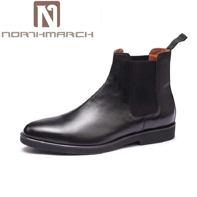 

NORTHMARCH Fashion Men Autumn Winter Genuine Leather Boots Man Retro Flat Heel Ankle Shoes Black Mens Shoes laarzen dames