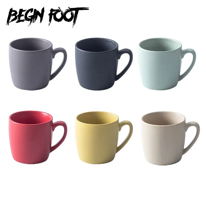 

6 Colors Simple Continental Mug Drinking Ceramics With Spoon Coffee Creative Household Breakfast Milk Couple Cup Caneca Gift 350