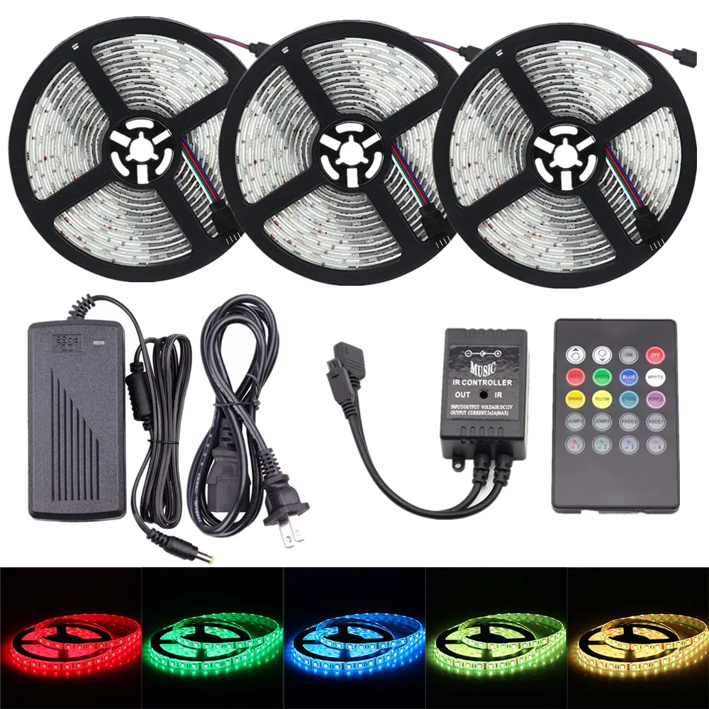 

LED Strip Lights Sync To Music SMD 5050 12V Flexible RGB LED Strip IP65 Waterproof Tape Ribbon+Music LED Controller+LED Power