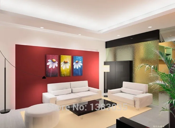 el boyali soyut papatya cicek yagliboya tuval dekorasyon ev modern 3 parca uzerinde duvar sanati resim setleri