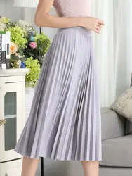 FYYIYI плиссированные тонкие длинные юбки с высокой талией женские милые однотонные трапециевидные юбки 2019 весна лето Лоскутные женские