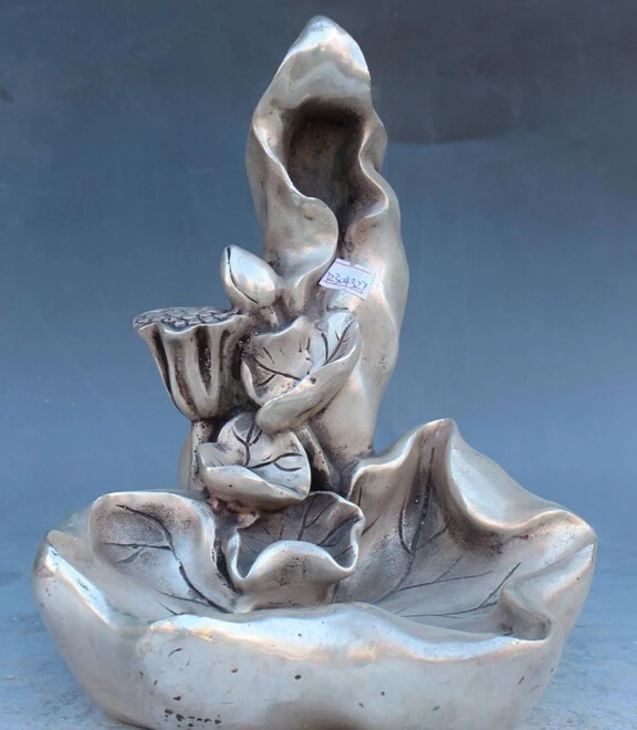 

10" Chinese Dynasty Bronze Silver Lianhua Lotus Root Ashtray Statue Sculpture S0708 Discount 35%