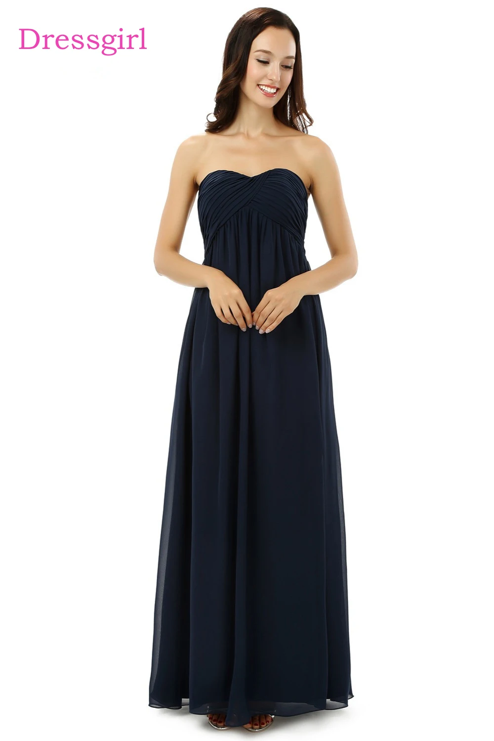 New 2019 Cheap Bridesmaid Dresses Under 50 A line Sweetheart Floor Length Navy Blue Chiffon