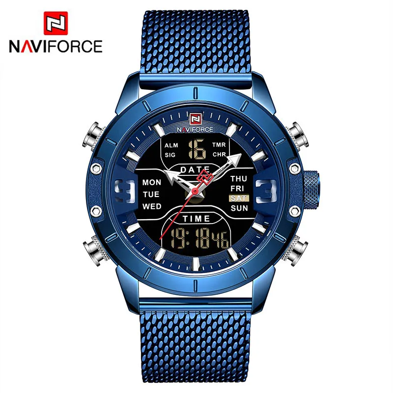 Топ бренд NAVIFORCE мужские часы люкс Хронограф светодиодный спортивный военный водонепроницаемый наручные часы мужские relogio masculino - Цвет: Blue