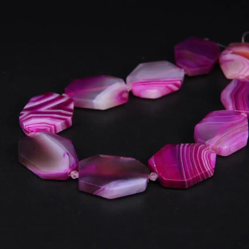 

15.5"/strand Rose Red Stripe Agates Faceted Slab Slice Loose Beads,Natural Gem Stone Cut Nugget Pendants Necklace Jewelry Making