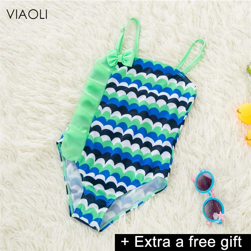 VIAOLI/ новое летнее детское платье, купальник, цельный однотонный лоскутное боди, детский пляжный купальник - Цвет: photo