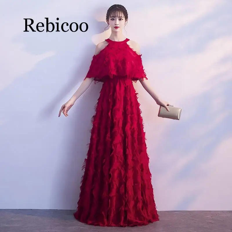 

Rebicoo 2019 hanging neck noble long slimming elegant slim jacket open back strapless down dress