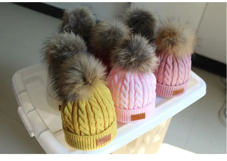 skullies beanies for kids fur ball cap winter hats children kidsboys girls pompom skullies beanies for kids (1)