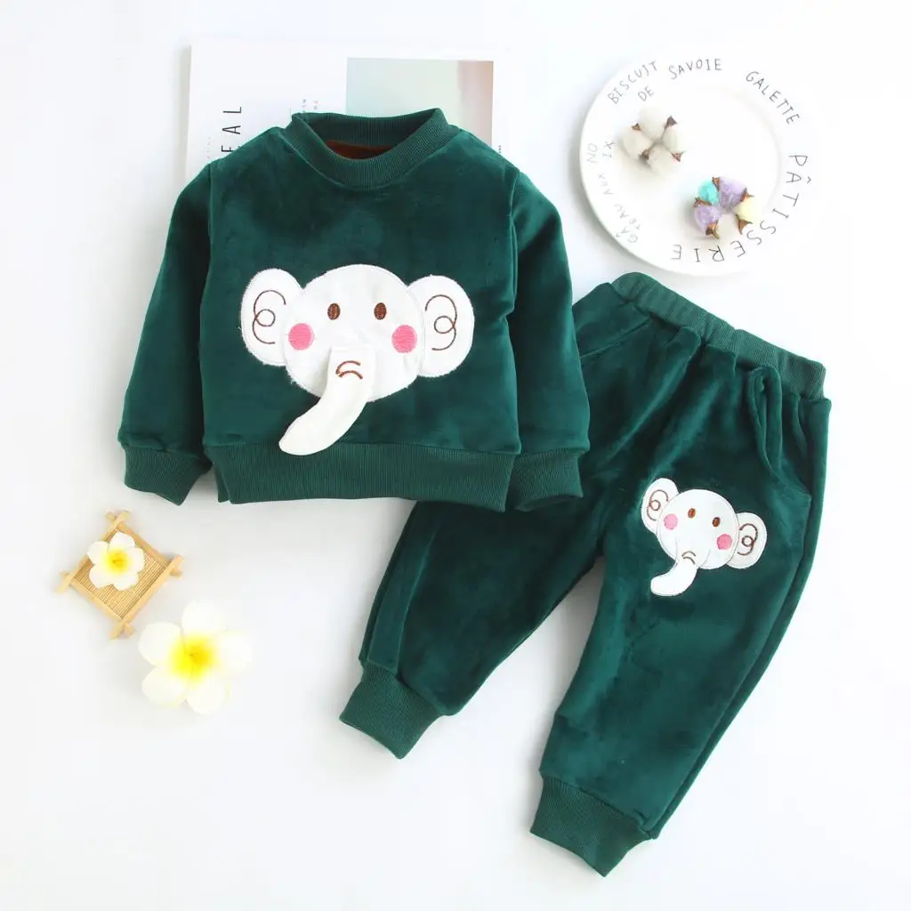 

Hot Sale Kids Spring Autumn Clothes Set Little Boys Girls Warm Velvet Cartoon Tops+Pants 2pcs Children Outfits For 2-7years
