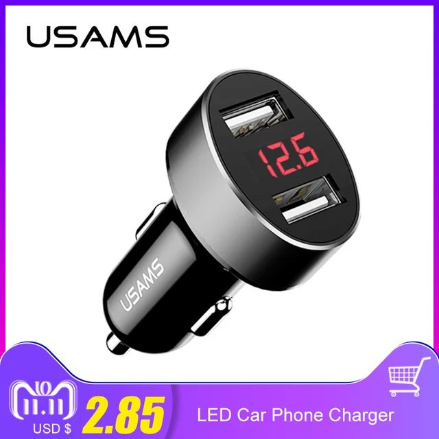 Cheap Car phone charger Dual usb car charger LED display USB charger for Samsung Xiaomi Huawei Universal USB phone tablet charger 