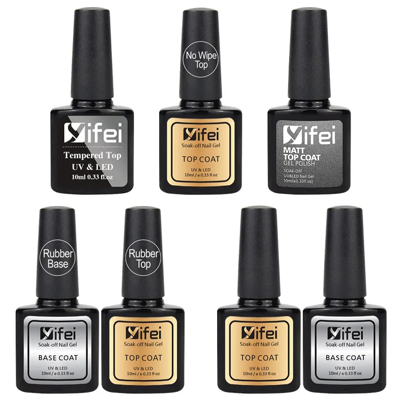 

YIFEI 7pcs Multi-ued Full Manicure Fast Dry Varnish Rubber Base Coat No Clean Bright Shiny Topcoat Gel Nail Polish High Quality