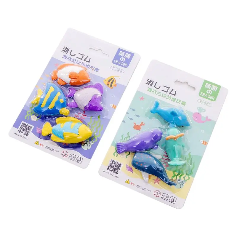 

4pcs/set Creative Ocean Animal Pencil Rubber Eraser School Student Korean Stationery Correction Supplies For Kids Gifts