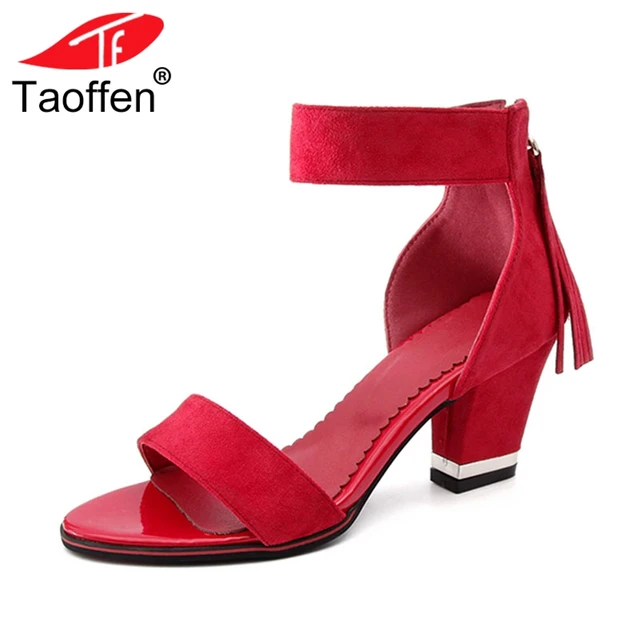 TAOFFEN Size 28-52 5 Colors Women High Heel Sandals Open Toe Zipper Spike Heels Women Summer Shoes Concise For Daily Footwear